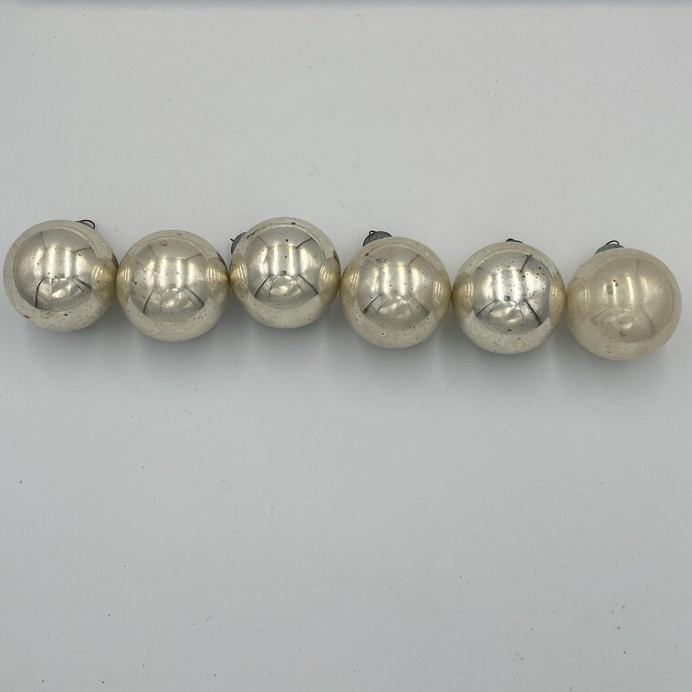 Vintage Set of 6 Silver Mercury Glass Christmas Ornaments USA 2/15 Stamped Cap - Picture 4 of 6